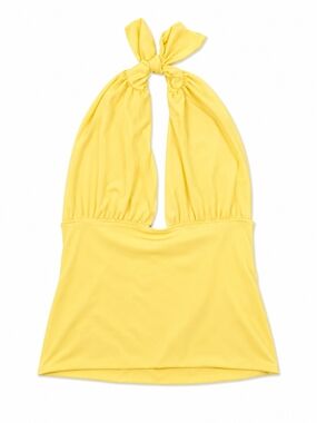 Yellow Halter Low Cut Tank Top with Tie Neck, Size Small
